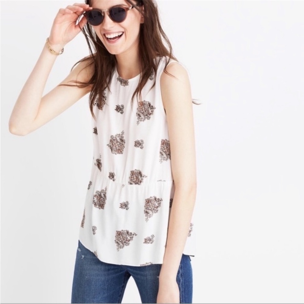 Madewell White Floating Paisley Peplum Sleeveless Blouse XXS - Small